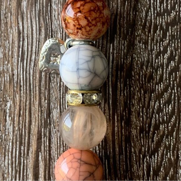 Chico’s Beaded Rhinestone Rope Charm Necklace Multi-Color Marble Crackle 36”+4”L - Picture 8 of 12